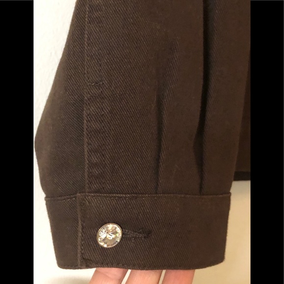 Christine Alexander Denim Jacket Sz L Rhinestone Crystal Button Up Brown - Picture 12 of 13